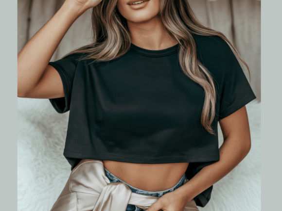 Black Crop Top T-Shirt Mockup Fashion Graphics