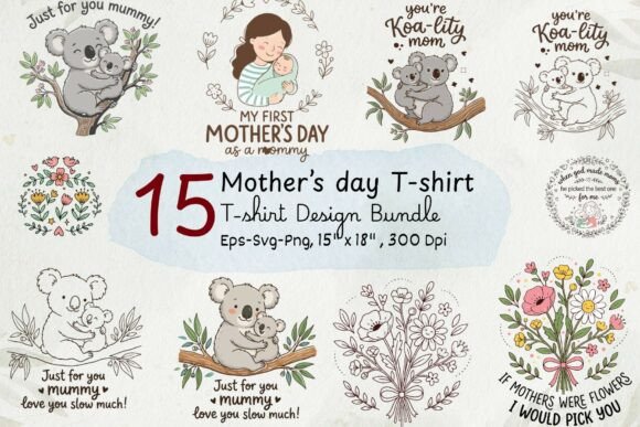 Cute Mother's Day T-shirt Design Bundle: Graphics & Print Templates