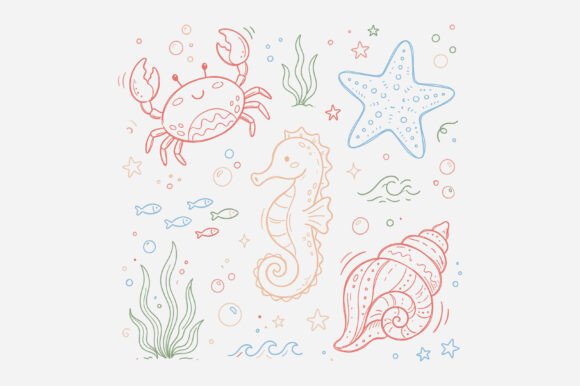 Cute Ocean Sea Life Doodle T-Shirt Graphics