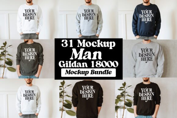 Gildan 18000 Crewneck Sweatshirt Mockups: Graphics & Product Mockups
