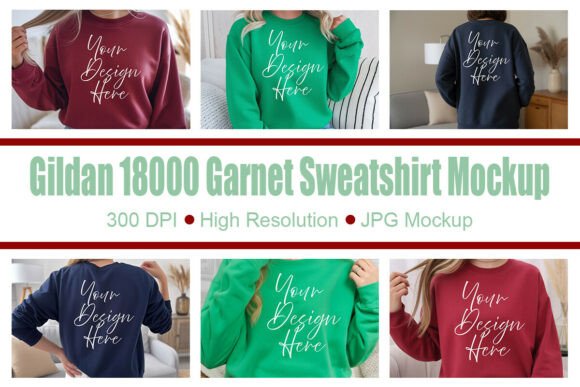 Gildan 18000 Garnet Sweatshirt Mockup: Graphics for Hoodies Sweatshirts