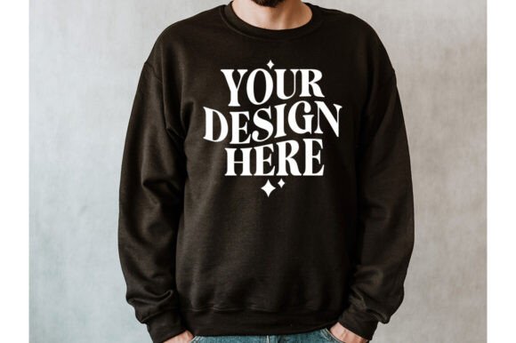 Gildan 18000 Sweatshirt Black—Men Mockup Graphics