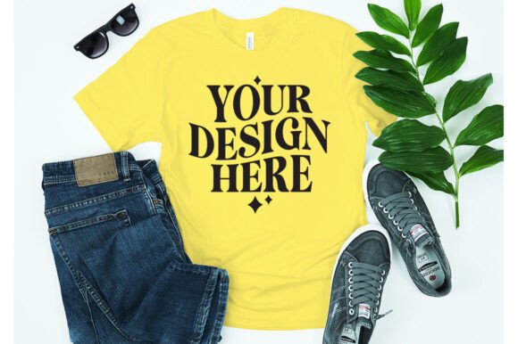 Male BC3001 TShirt Mock-up Yellow: Graphics for Real Product Mockups